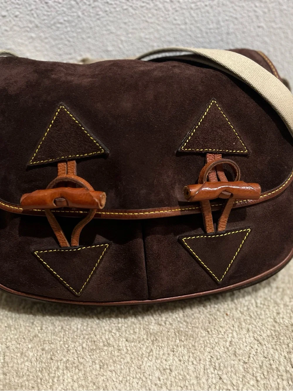 Vintage Dooney & Bourke Dark Brown Suede Crossbody with Tan Leather Accents - Picture 15 of 16